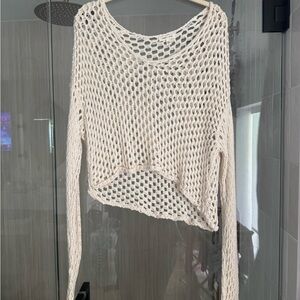 silence + noise Open-Knit Scoop Neck Cream Sweater